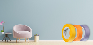 Washi based painter's tape with a light blue wall on the background and minimalist furniture
